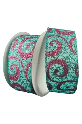 1.5" Pink Glitter Swirl Ribbon: Teal (10 Yards)