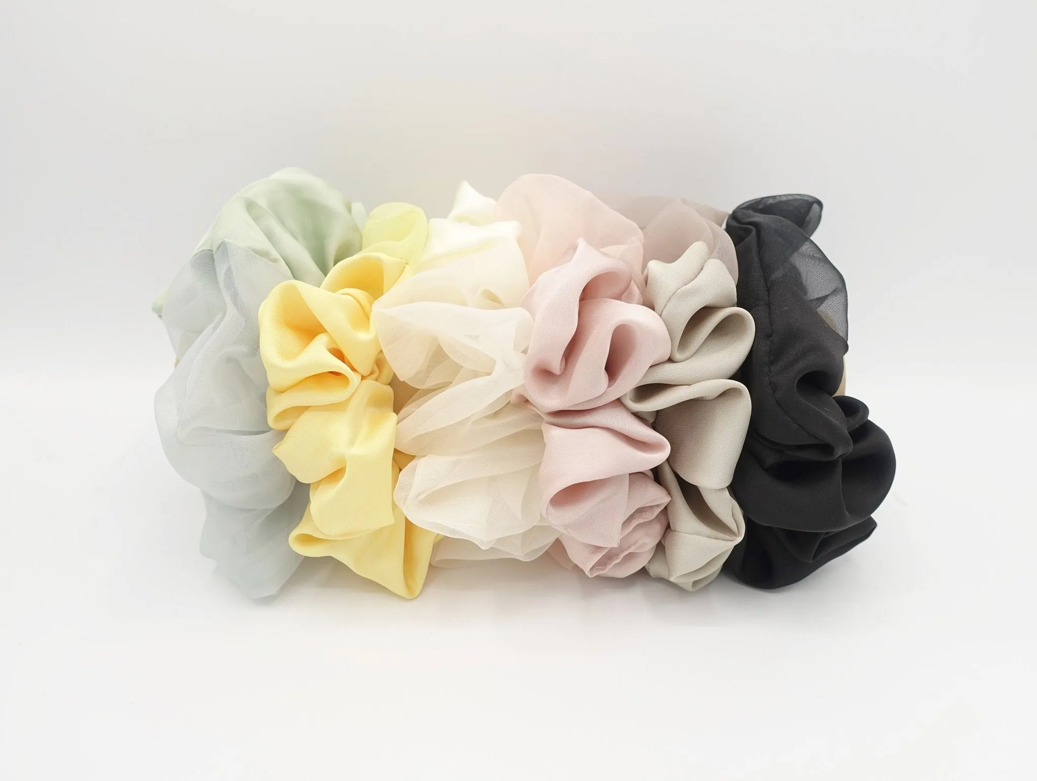 2 block scrunchies organza satin hair elastic scrunchie women hair accessory