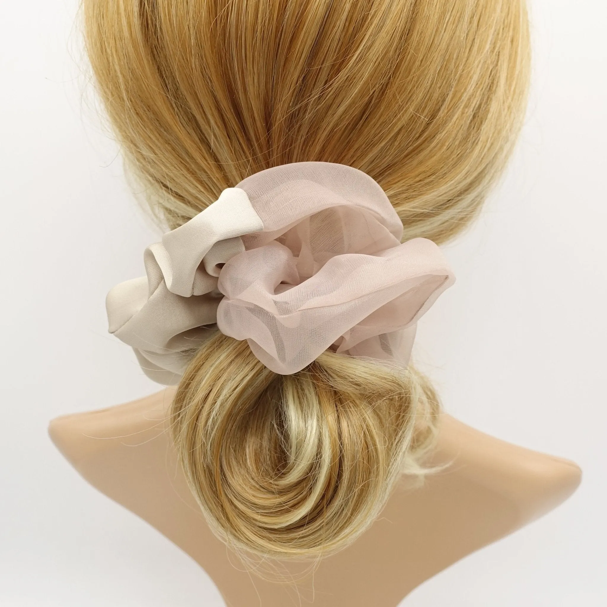 2 block scrunchies organza satin hair elastic scrunchie women hair accessory