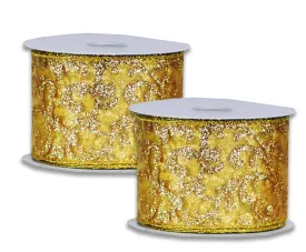 2 Pack of 30' Gold Ribbon with Gold Design and Glitter Enhancements