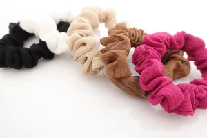 A set of 5 Mini Chiffon Scrunchies Set Solid Color scrunchy Ponytail Holder scrunchie pack for women