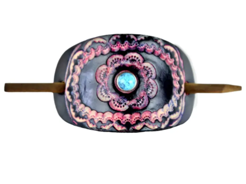 Accented Floral Mandala Leather Hair Barrette