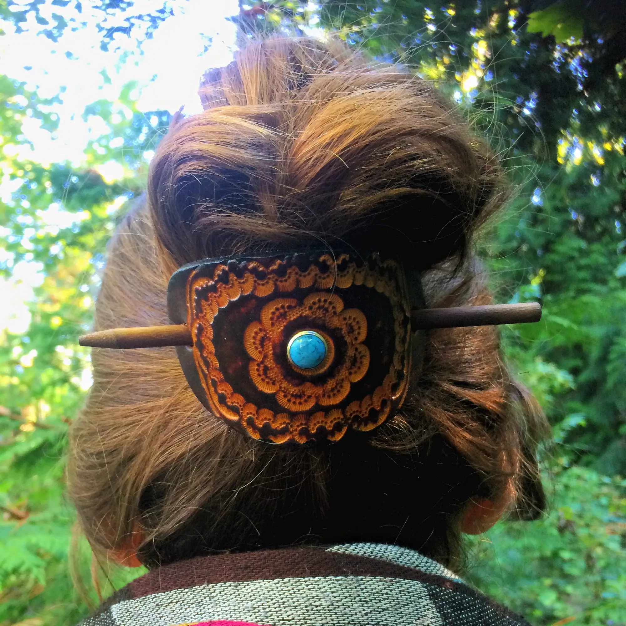 Accented Floral Mandala Leather Hair Barrette