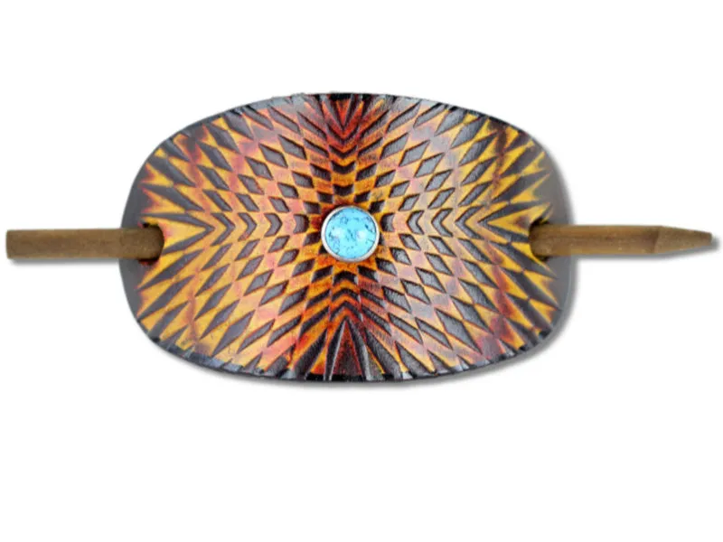 Accented Psychedelic Symmetry Leather Hair Barrette