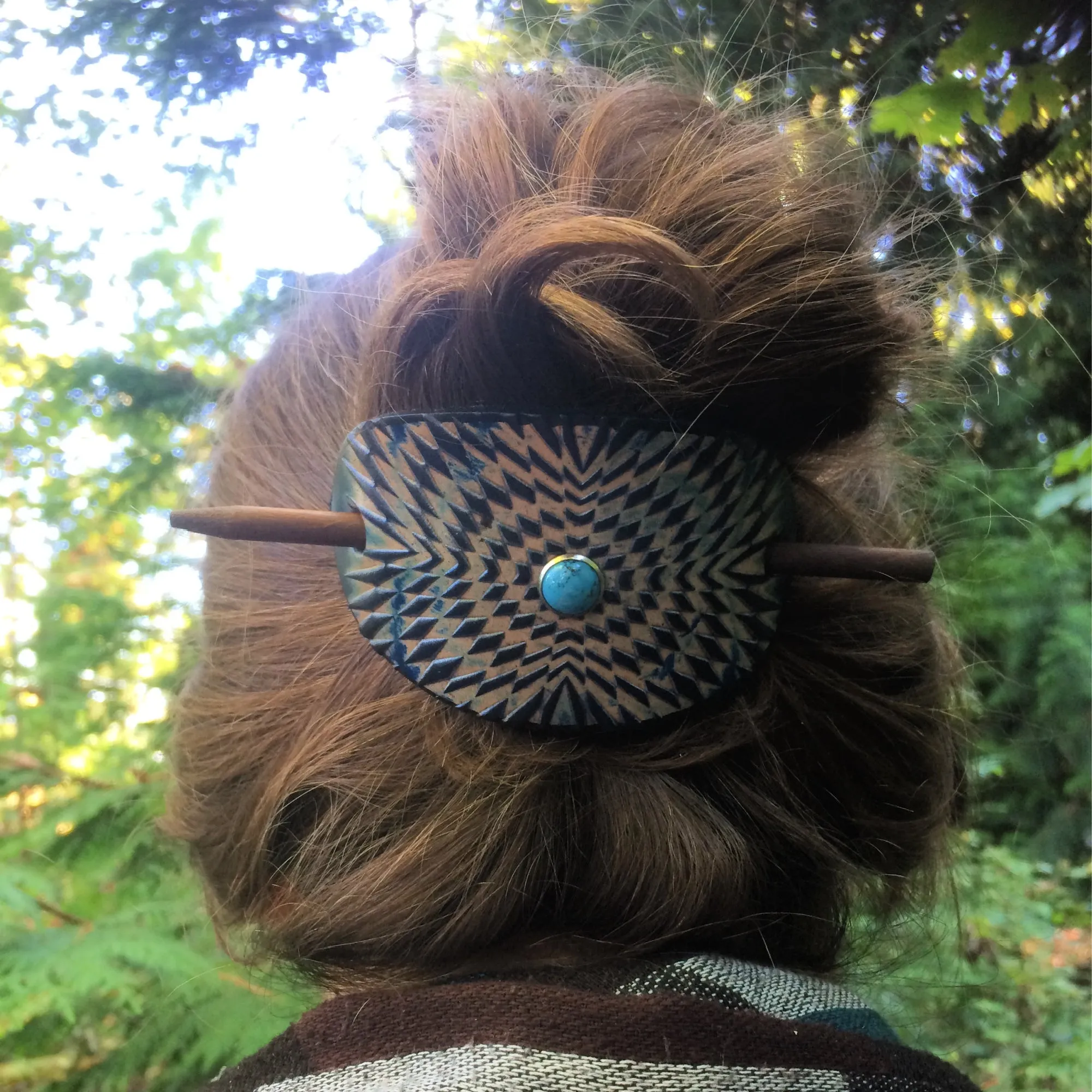 Accented Psychedelic Symmetry Leather Hair Barrette