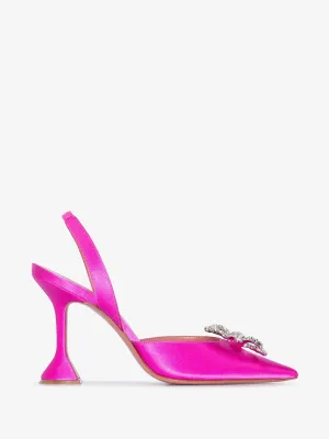 Amina Muaddi Rosie Satin Slingback Pumps (Hot Pink)