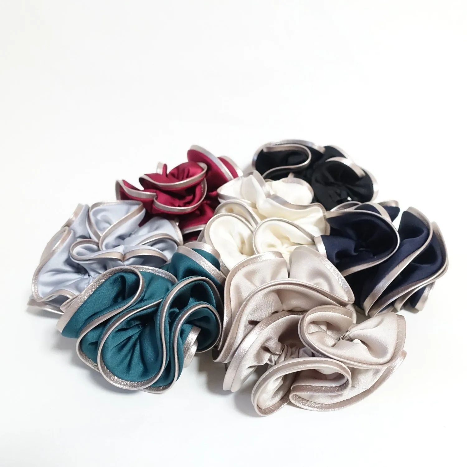 artificial leather trim satin scrunchies