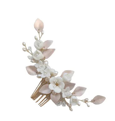 Baylor Porcelain Floral Rose Gold Hair Comb