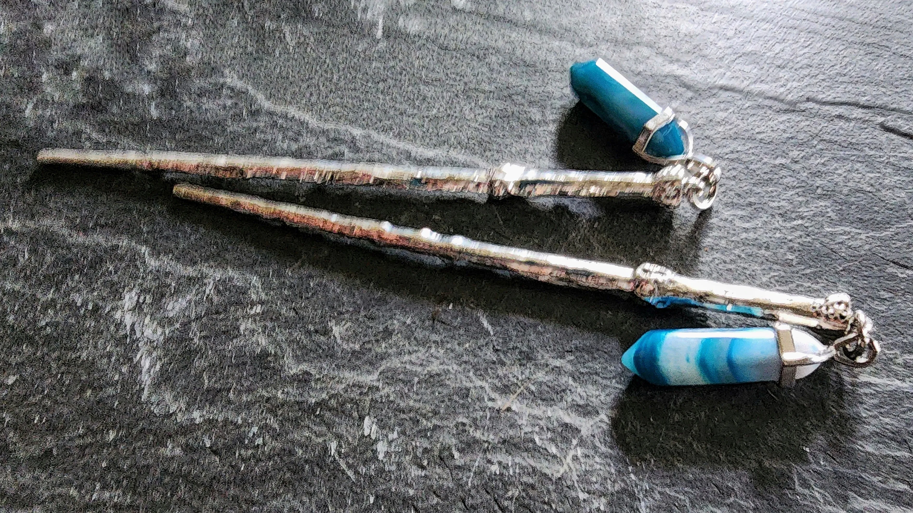 Blue Banded Agate Dangle Hair sticks