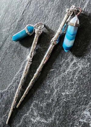 Blue Banded Agate Dangle Hair sticks