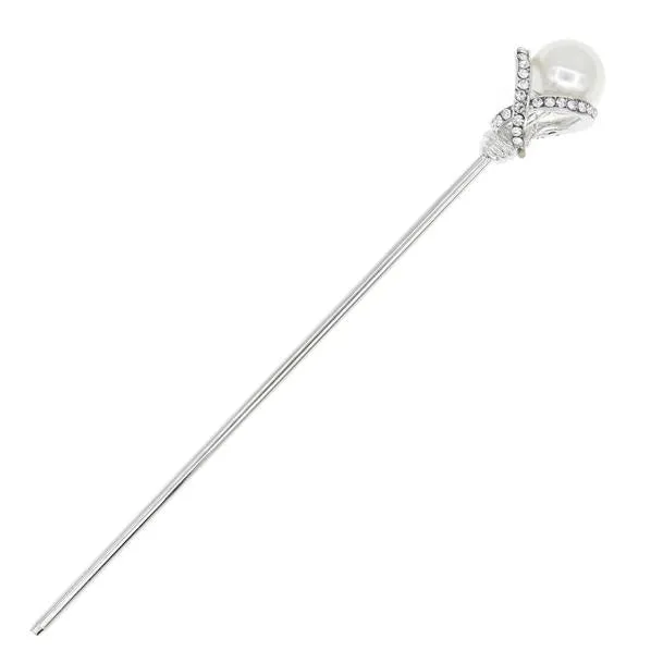 Bridal Rhinestone Hair Stick with Large Pearl