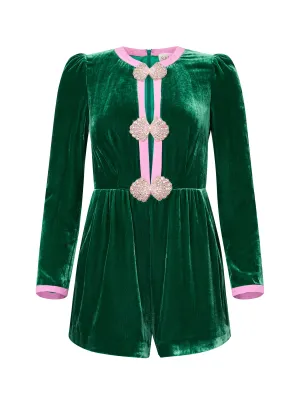 Camille Bows Playsuit in Emerald