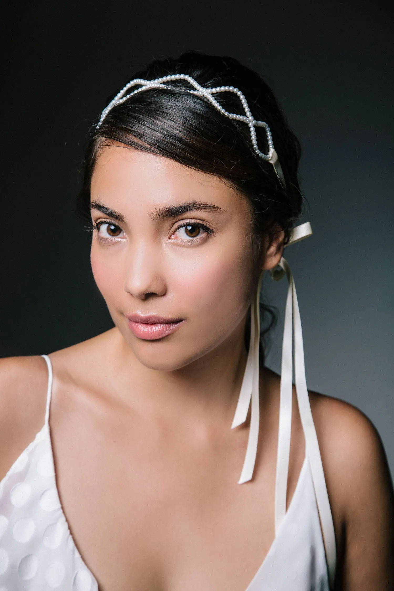 Clemence: Pearl Headband with Ribbon Ties