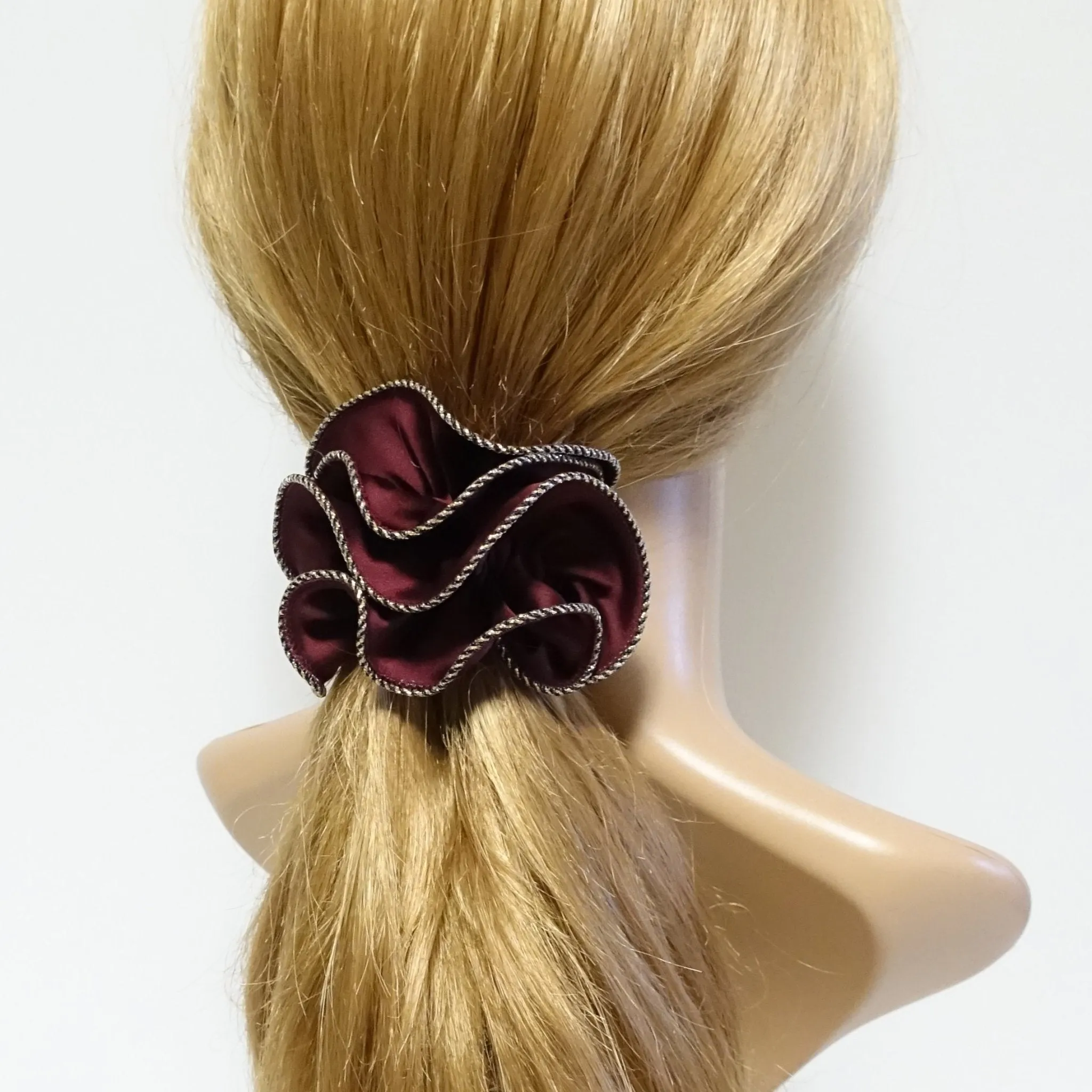 dazzling golden thread trim satin scrunchies women unique hair elastic scrunchy