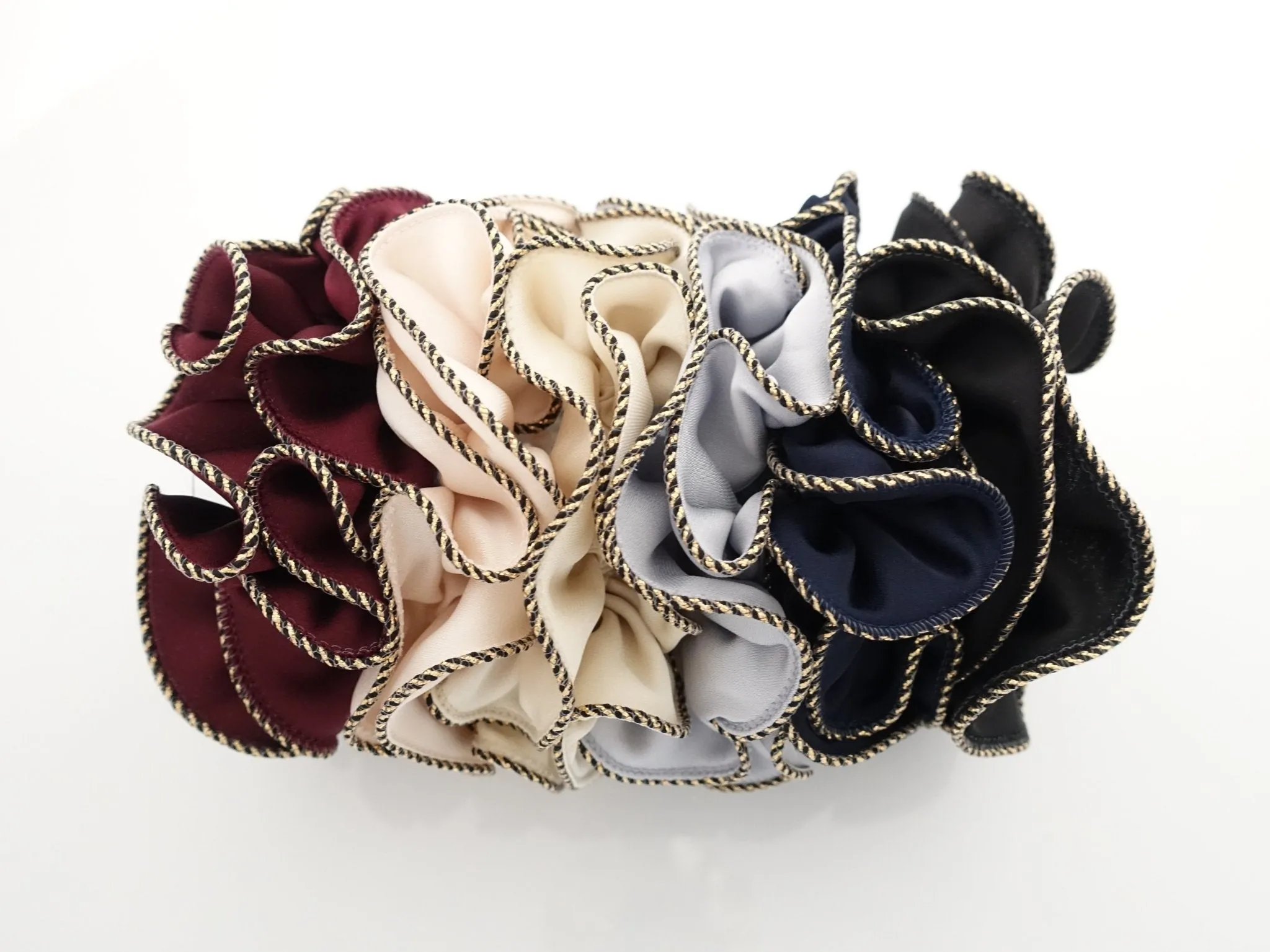 dazzling golden thread trim satin scrunchies women unique hair elastic scrunchy