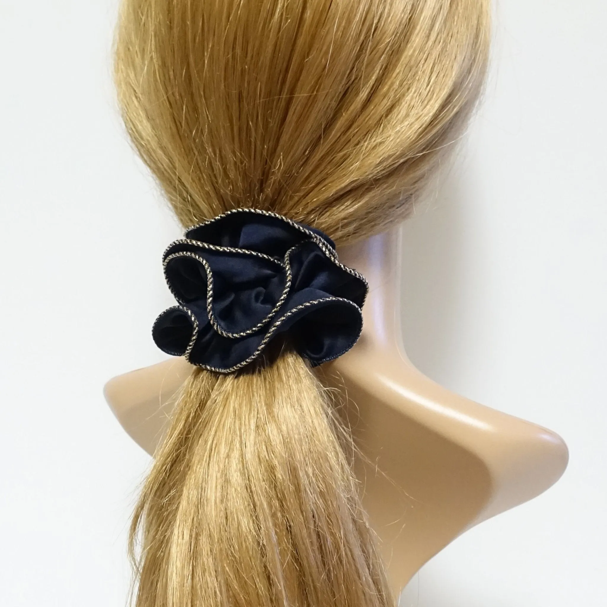 dazzling golden thread trim satin scrunchies women unique hair elastic scrunchy