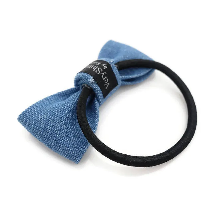 Denim Jean Mini Bow Elastic Ponytail Holder for Women Hair Ties