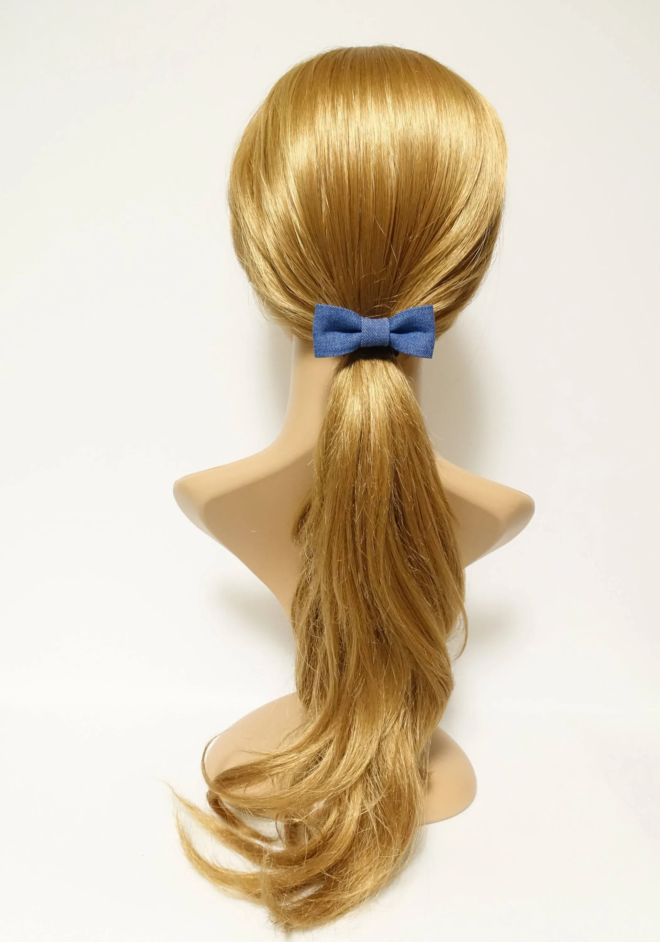 Denim Jean Mini Bow Elastic Ponytail Holder for Women Hair Ties