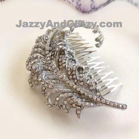 Feather Rhinestone Hair Comb