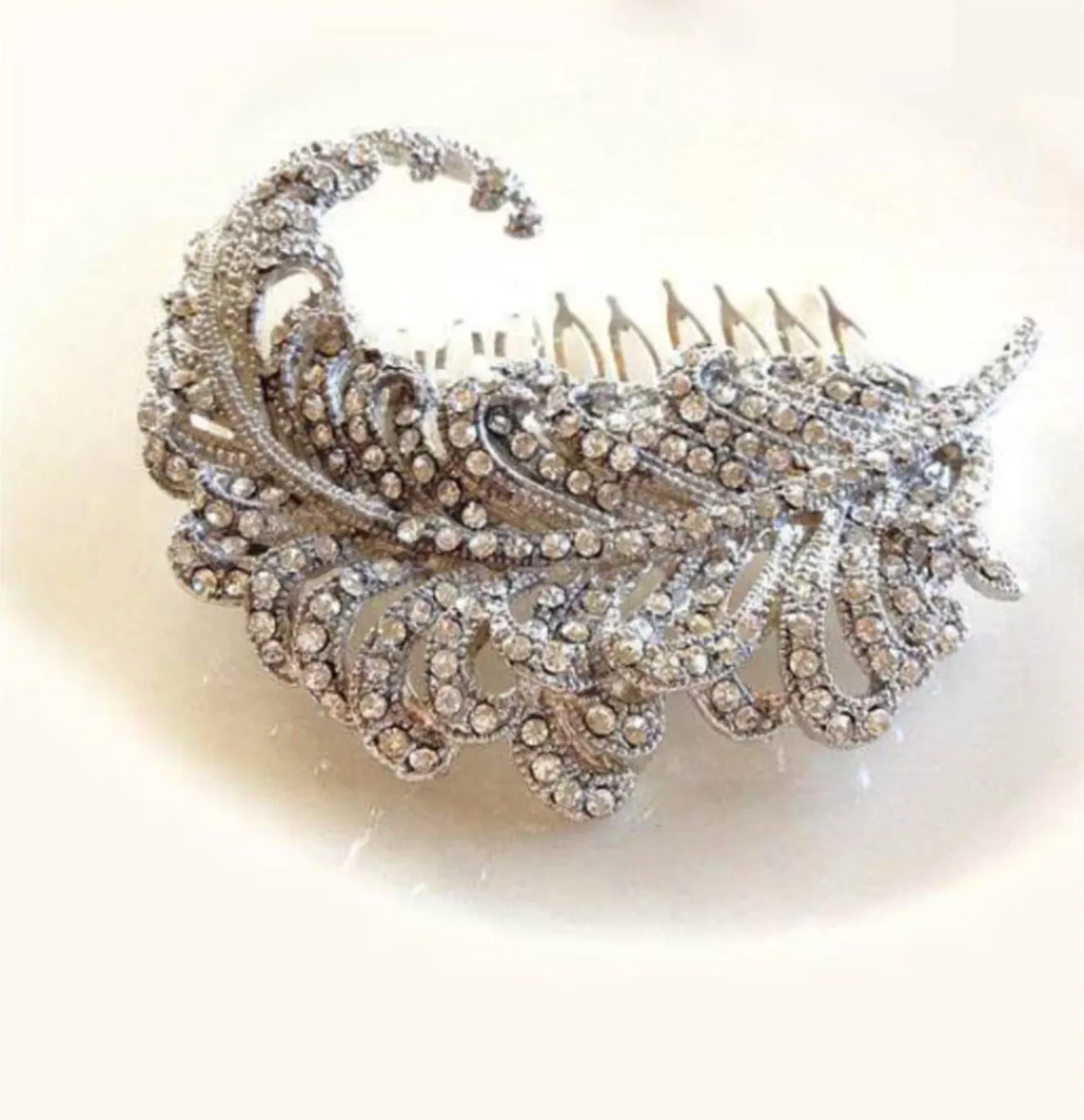 Feather Rhinestone Hair Comb