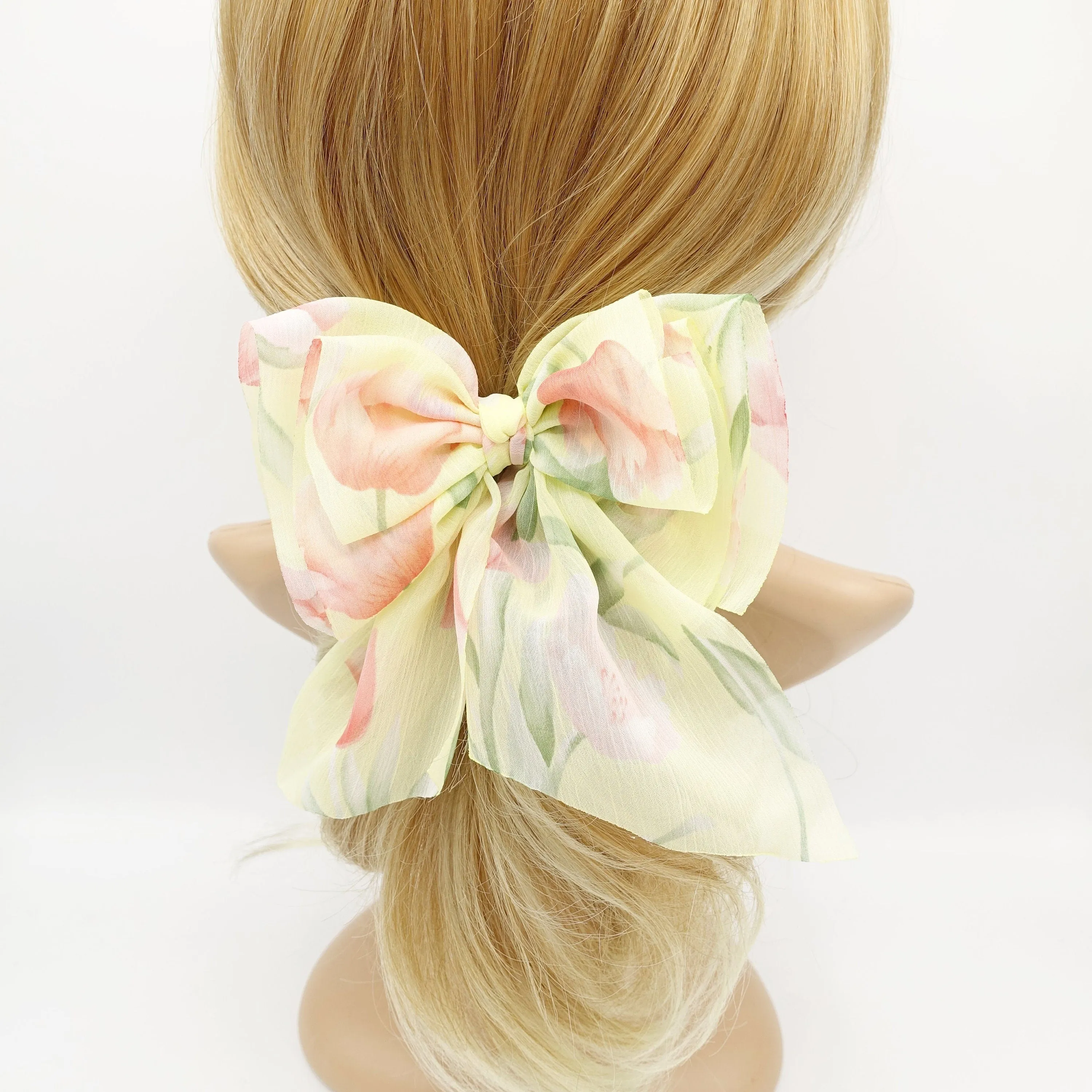 Floral hair bow Spring floral tulip flower print chiffon hair accessory for women