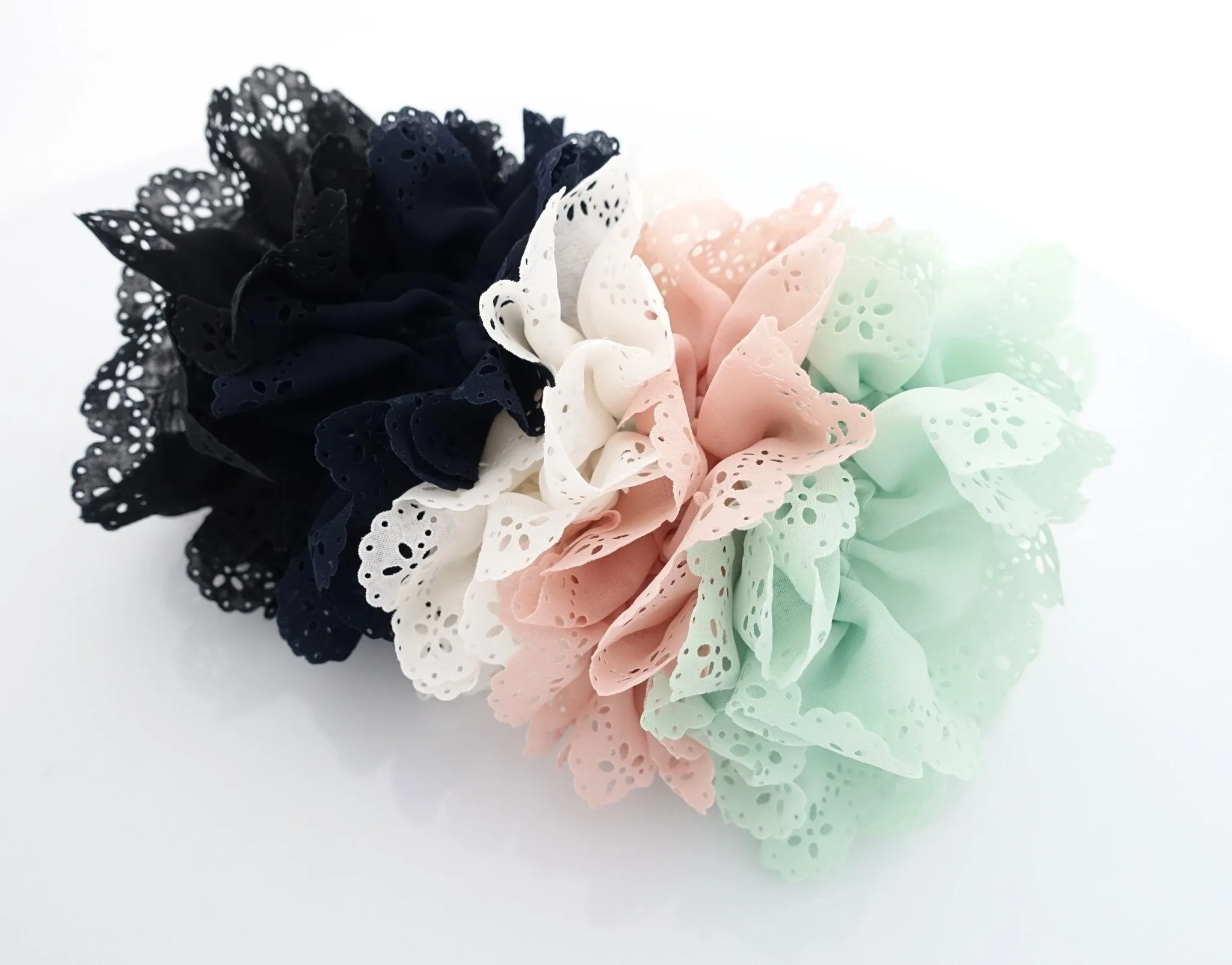 Floral Lace petal hair elastic edge chiffon scrunchies