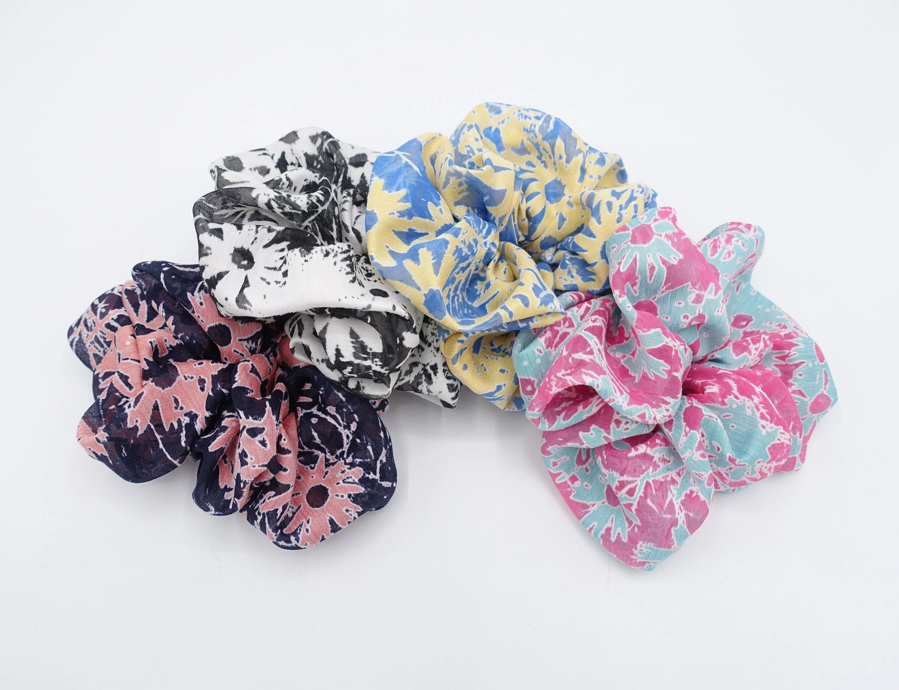 floral scrunchies, abstract print hair ties for women