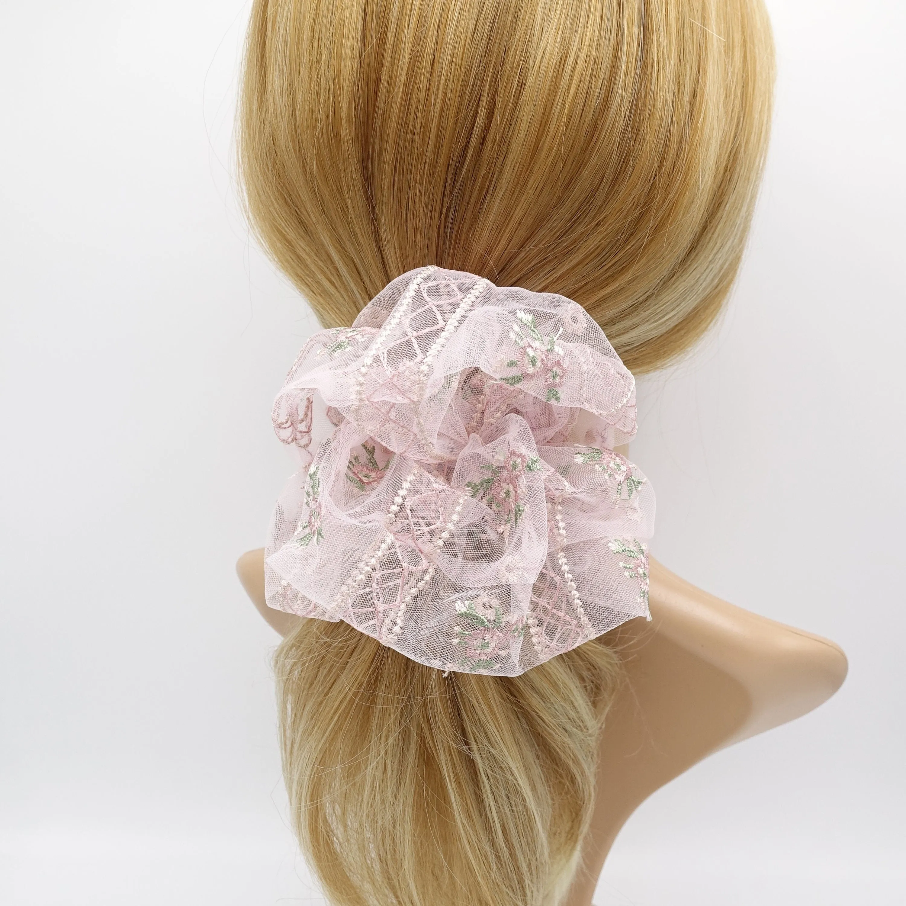 flower embroidered tulle scrunchies mesh oversized hair scrunchie for women