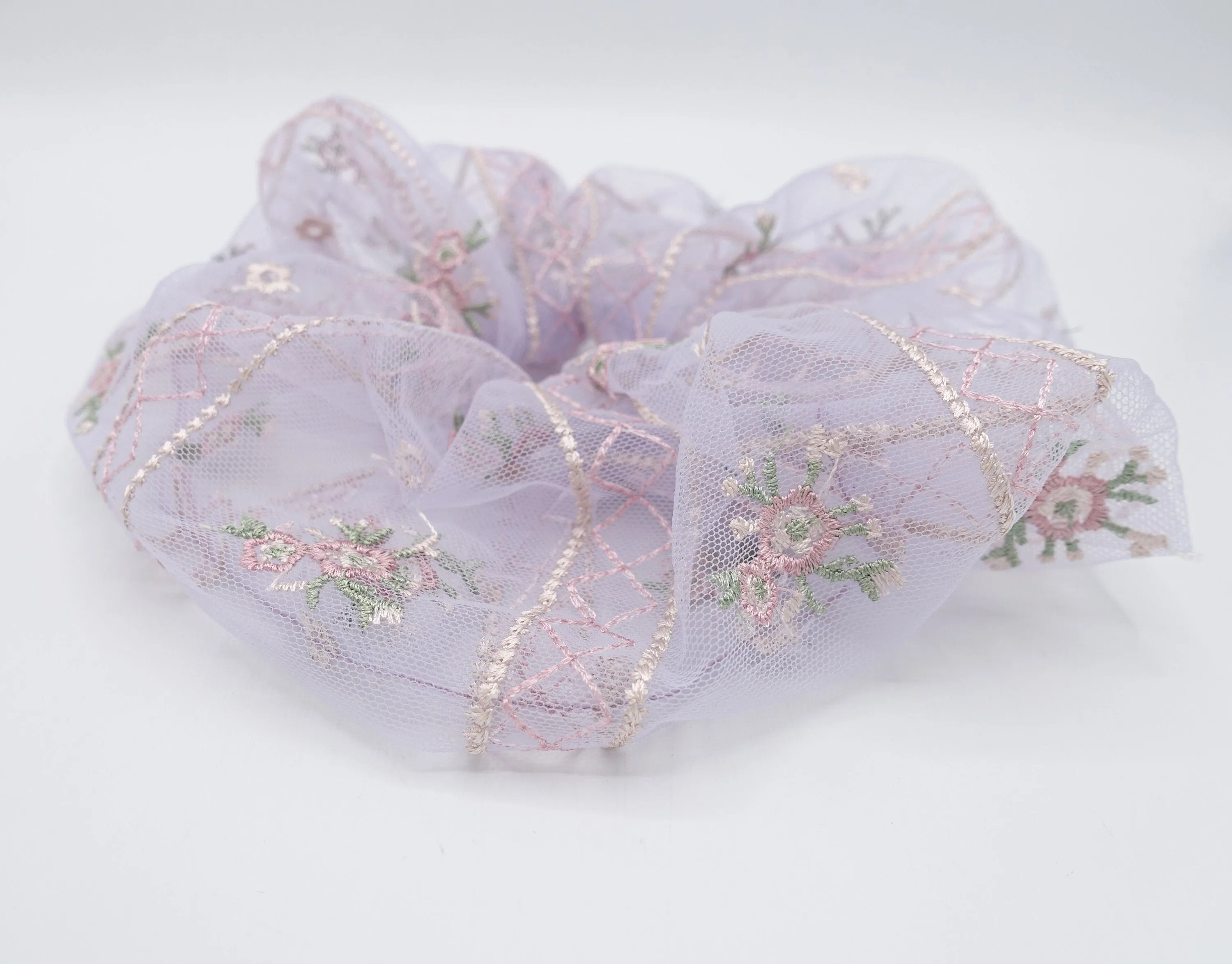 flower embroidered tulle scrunchies mesh oversized hair scrunchie for women