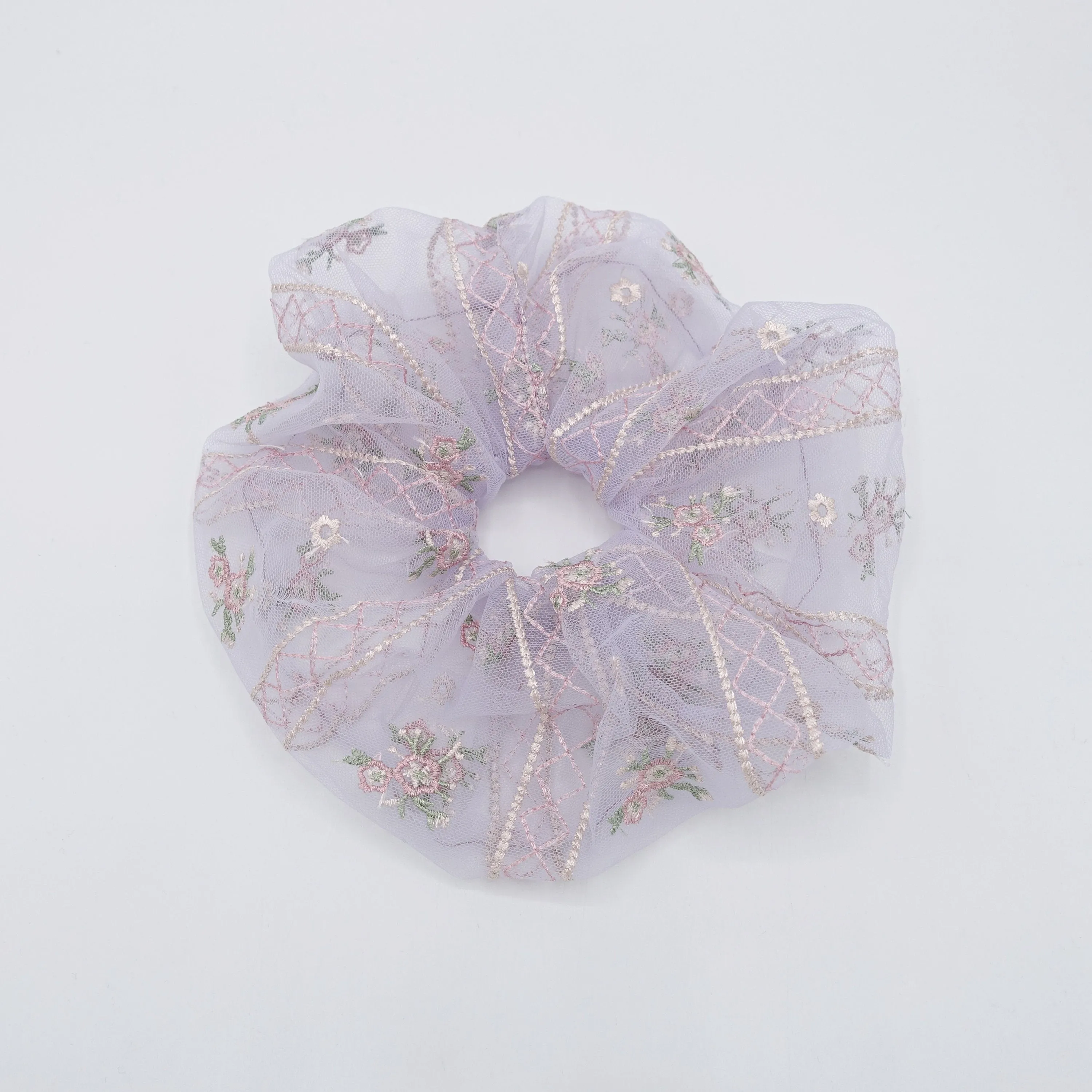 flower embroidered tulle scrunchies mesh oversized hair scrunchie for women