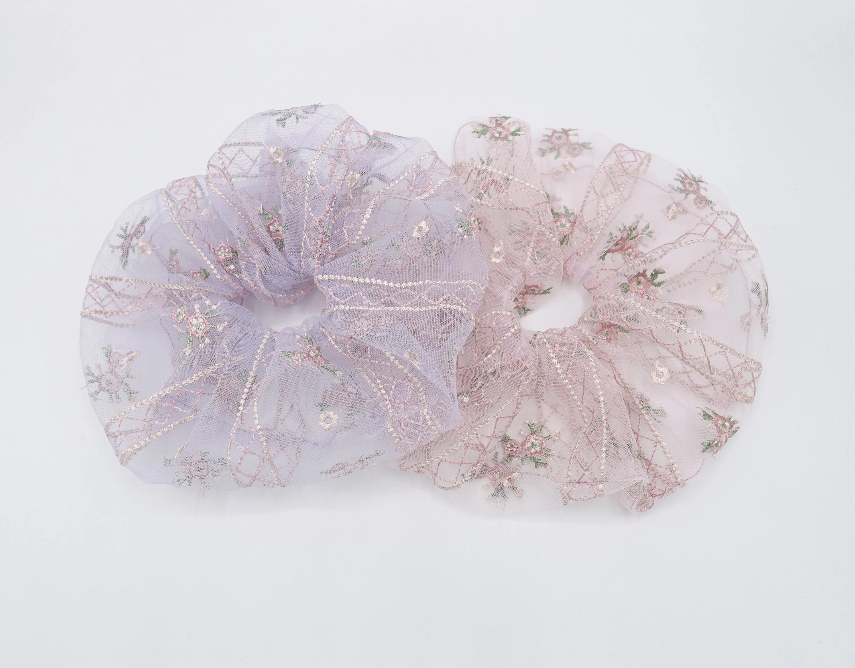 flower embroidered tulle scrunchies mesh oversized hair scrunchie for women