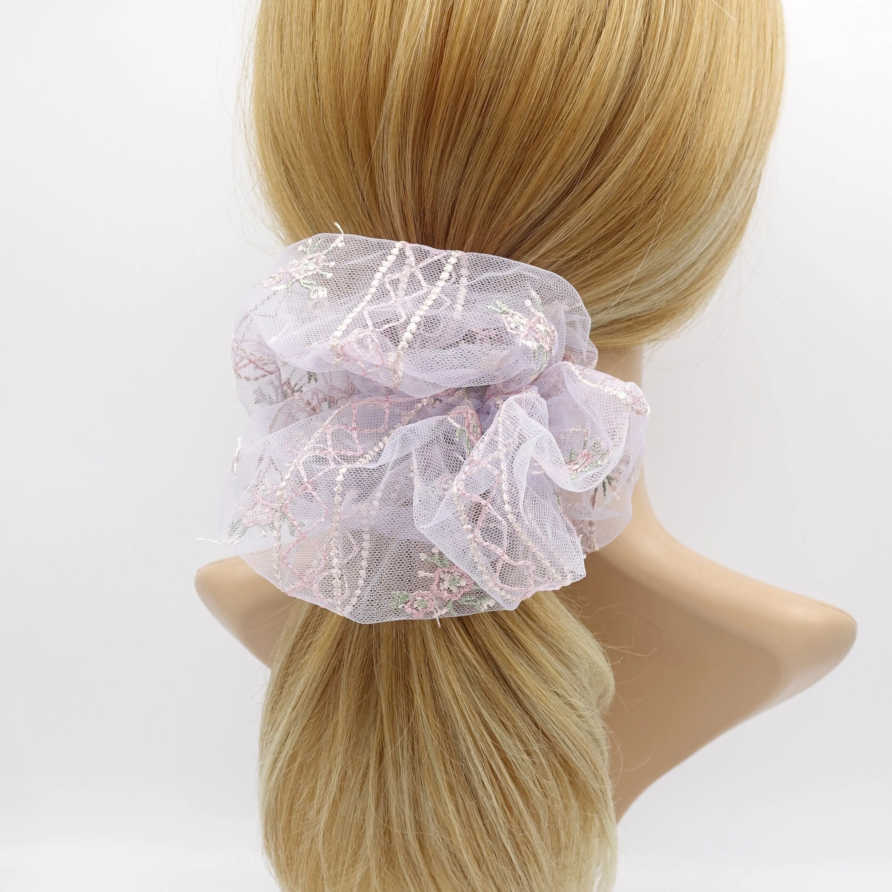 flower embroidered tulle scrunchies mesh oversized hair scrunchie for women