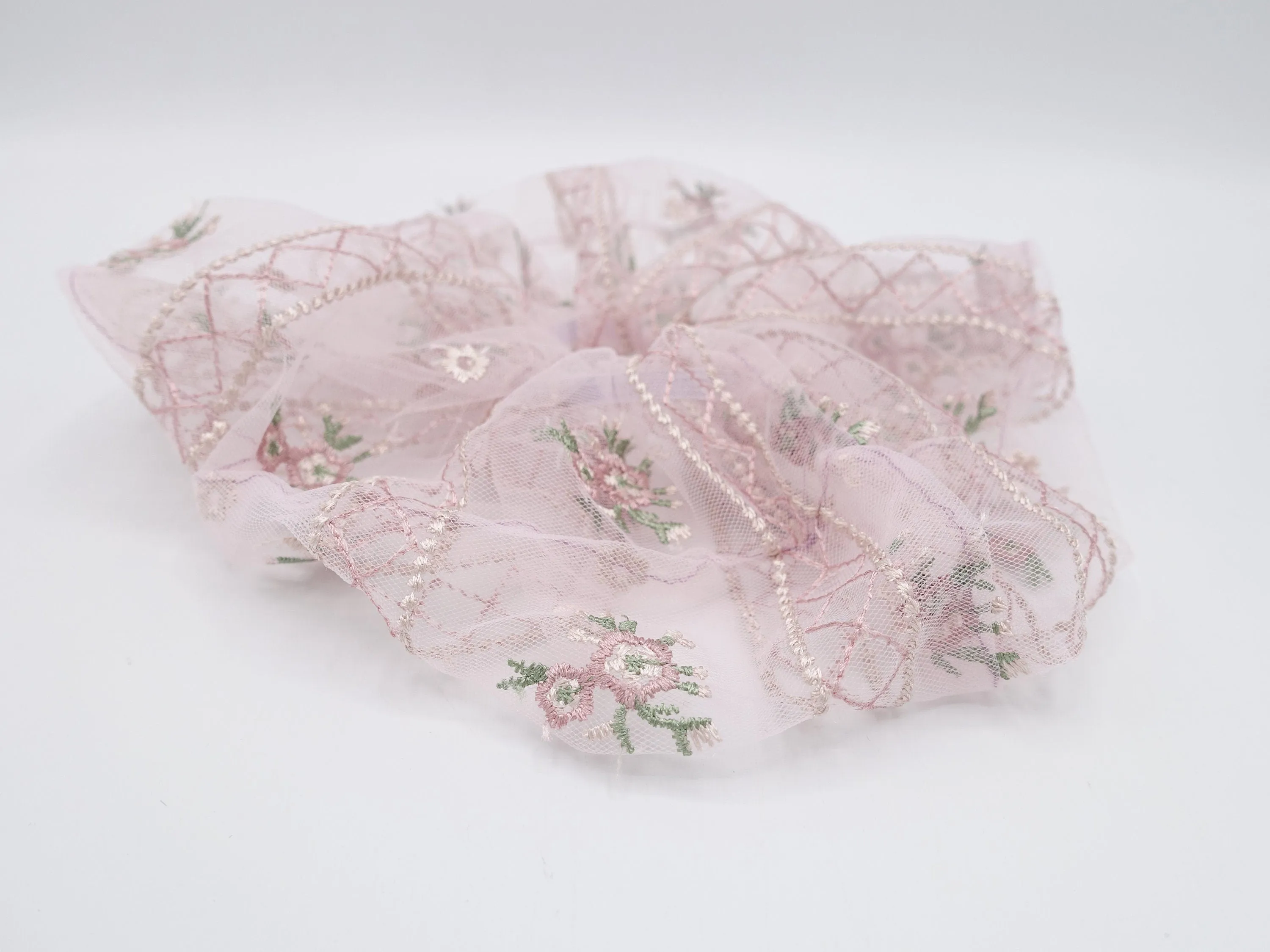 flower embroidered tulle scrunchies mesh oversized hair scrunchie for women