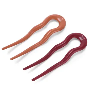 French Hair Pins Orange & Maroon - Pack Of 2 - U Shape Hair Forks - 51''L Prong