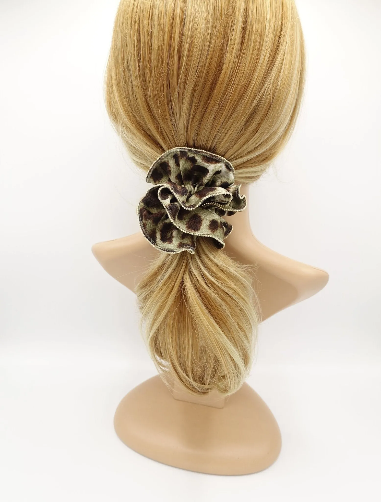 golden chain trim leopard scrunchies animal print scrunchy women hair accessories