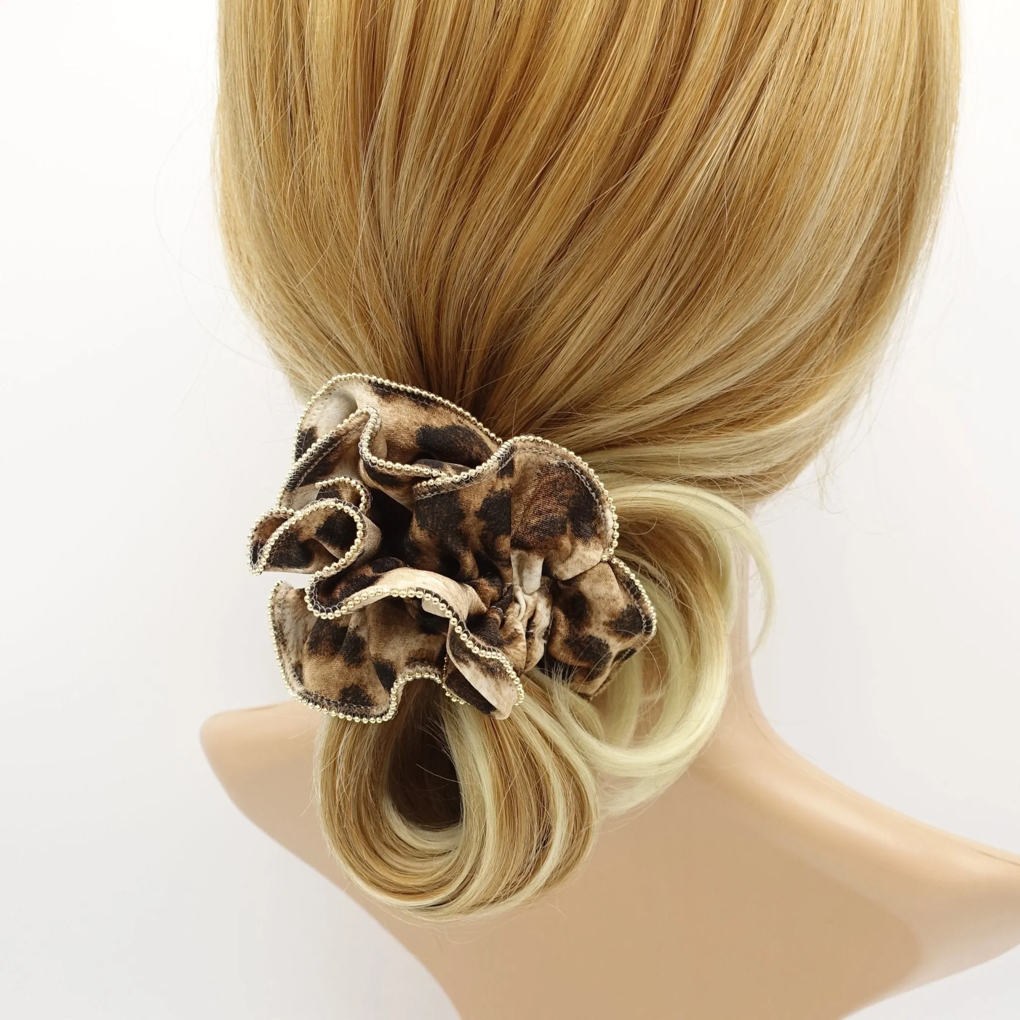 golden chain trim leopard scrunchies animal print scrunchy women hair accessories