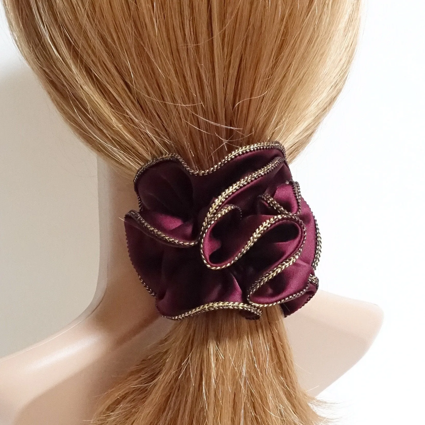 Golden Thread Trim Satin Hair Elastic Hair Ties Women Hair Scrunchies