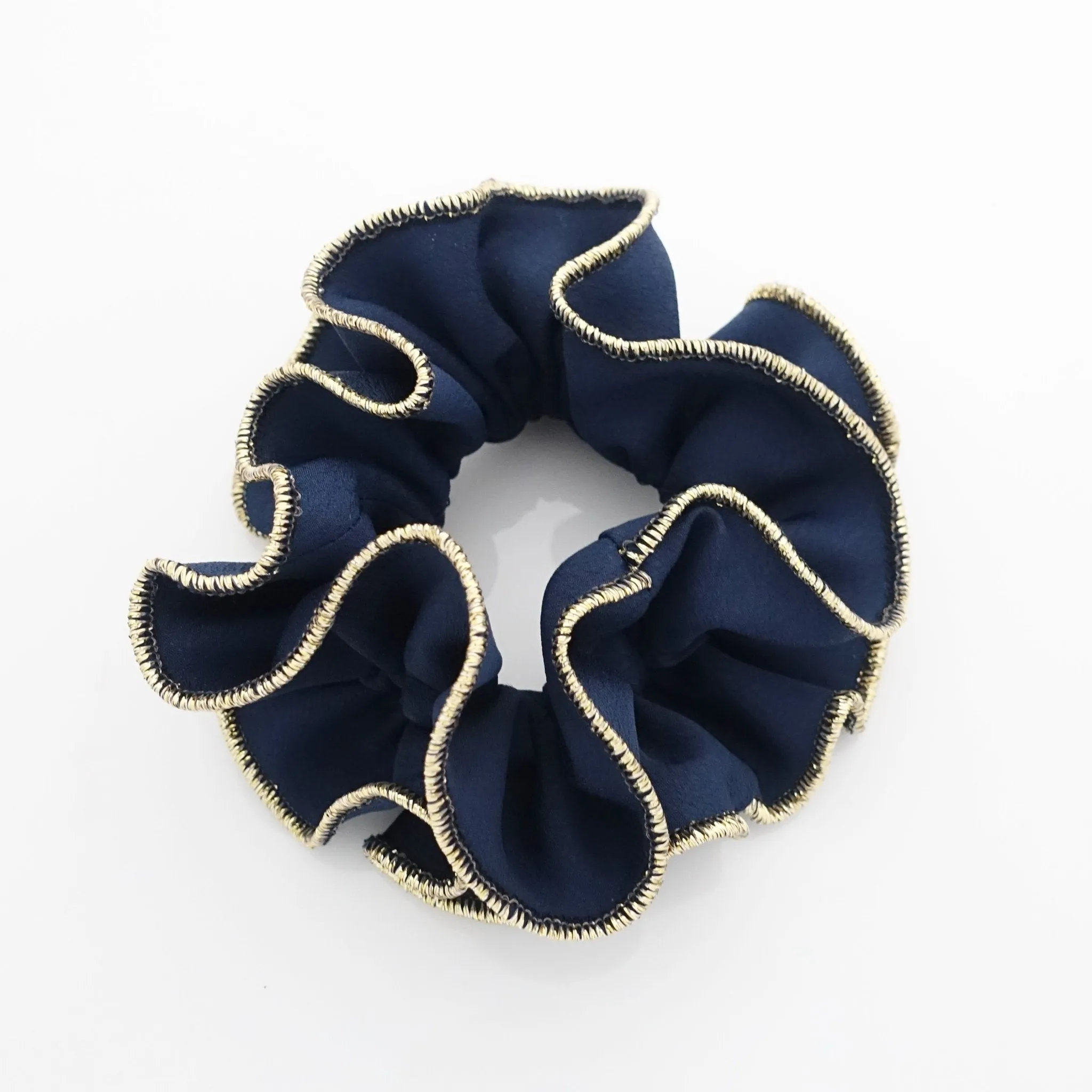 golden thread trim scrunchies chiffon solid color hair elastic scrunchie