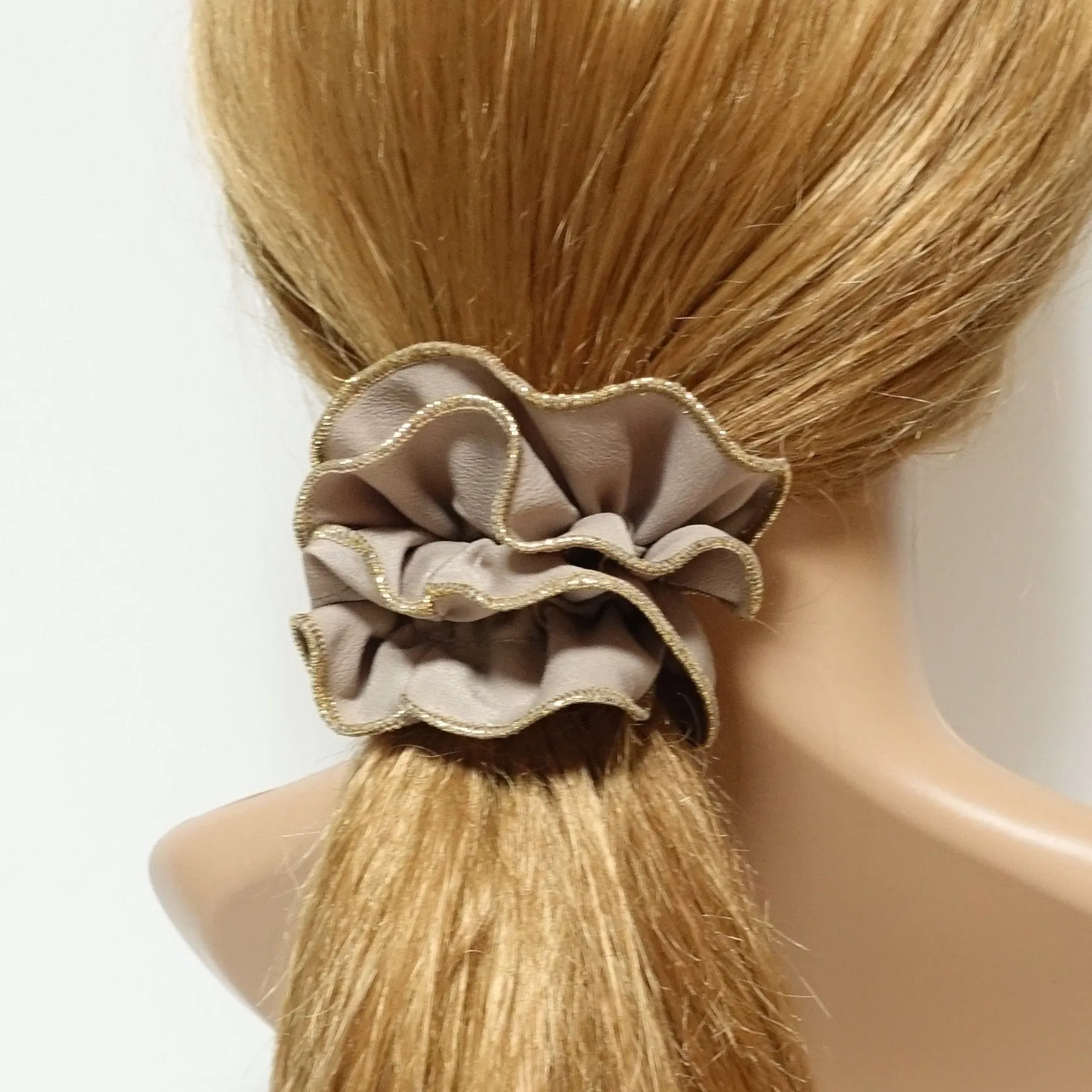 golden thread trim scrunchies chiffon solid color hair elastic scrunchie