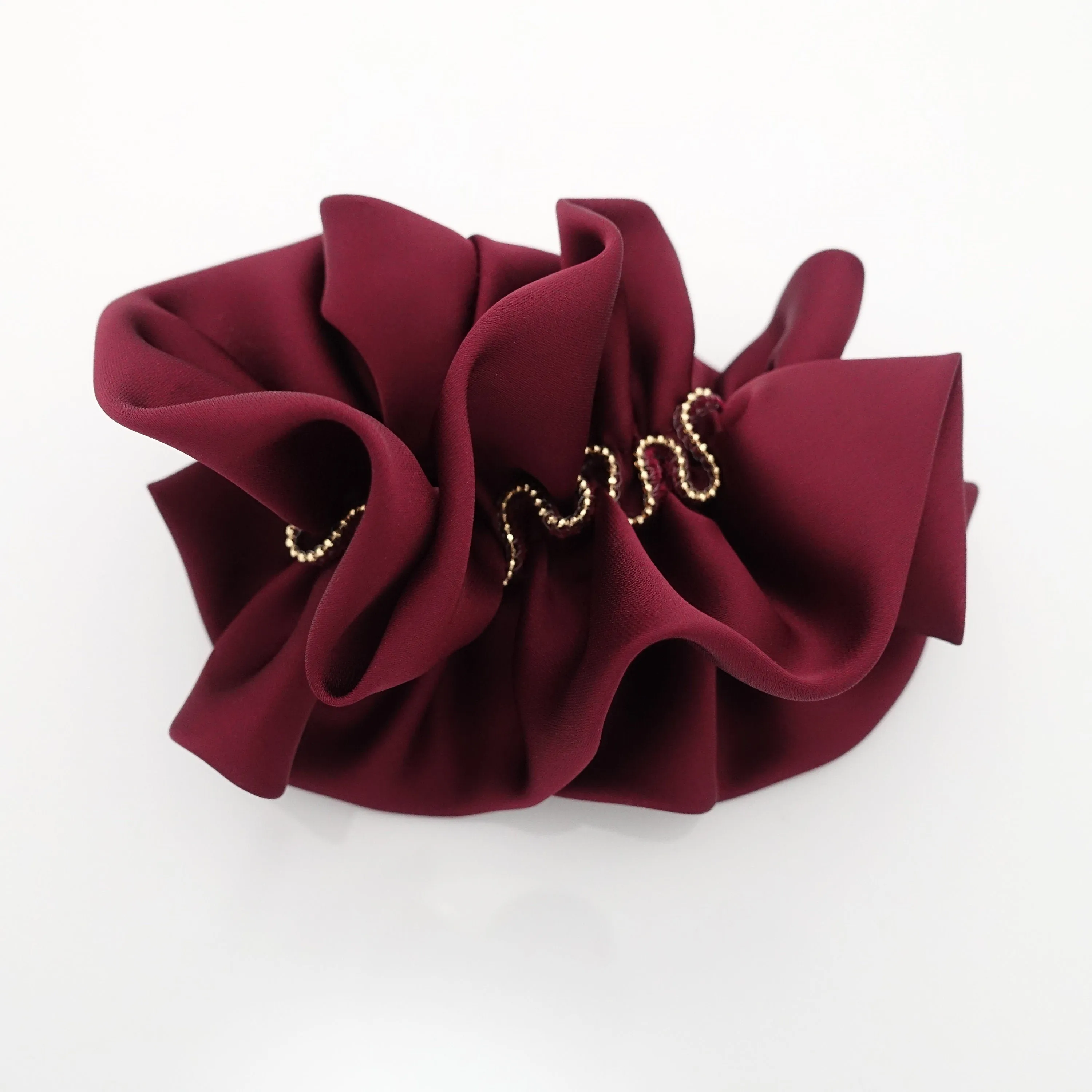 golden zipper chain decorated satin scrunchy soft glossy woman hair scrunchies