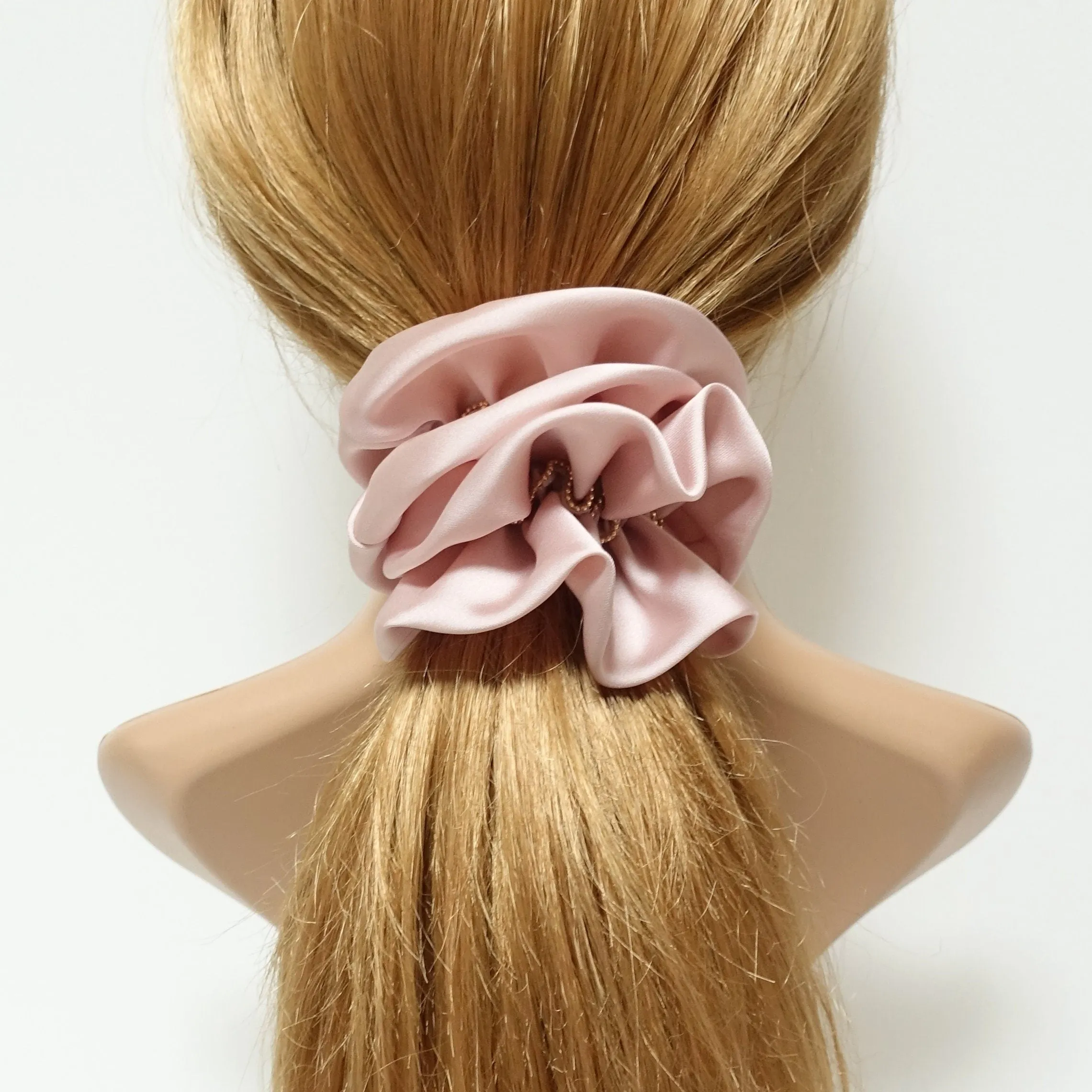 golden zipper chain decorated satin scrunchy soft glossy woman hair scrunchies