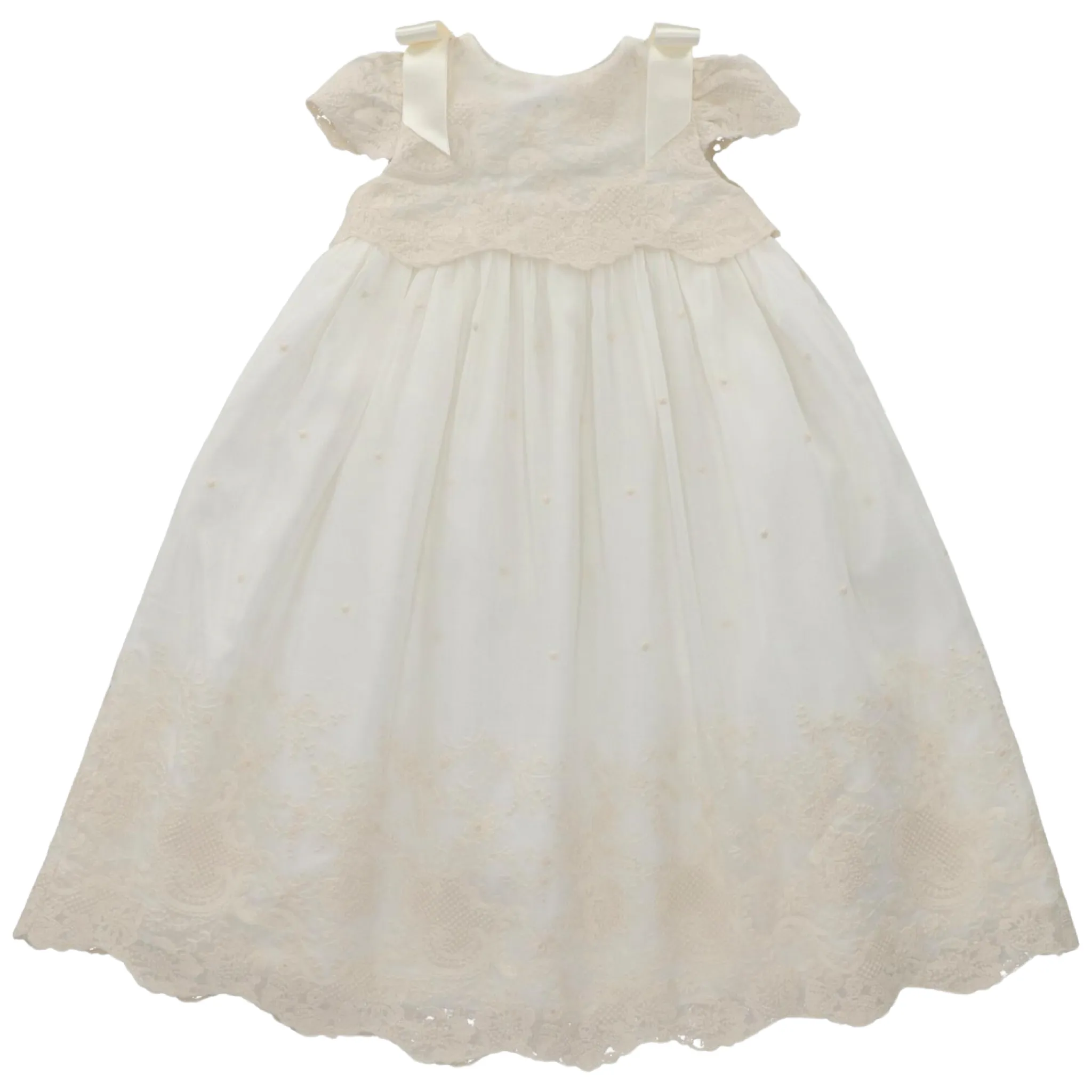 Ivory Lace Gown with Satin Bows