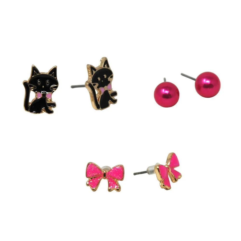 Kittens & Bows Earring Set Of 3