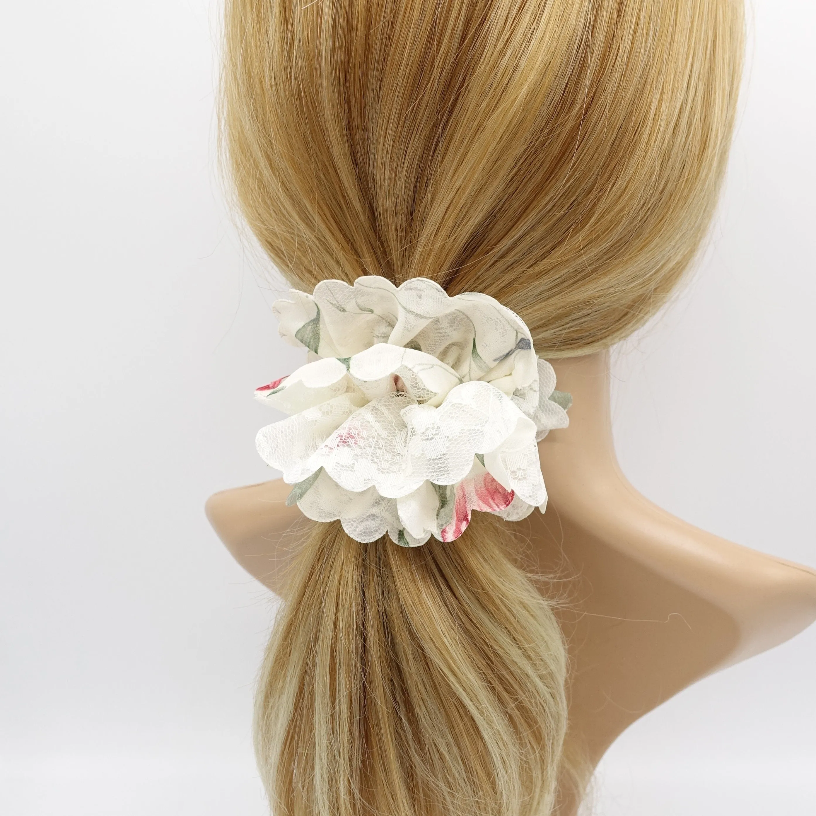 lace floral chiffon scrunchies petal edge hair ties for women