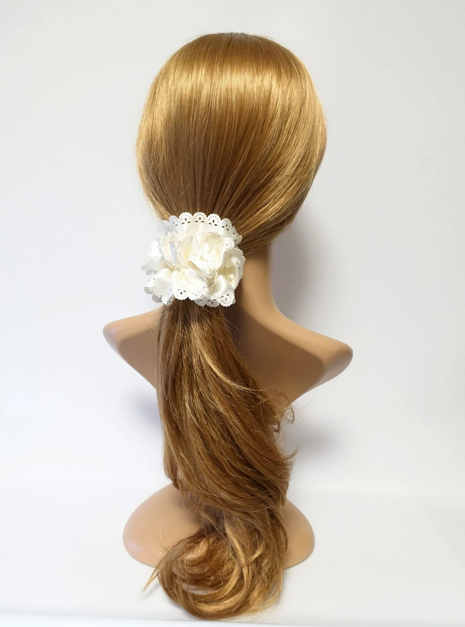 Lace Trim Satin Scrunchies Women Hair Accessory