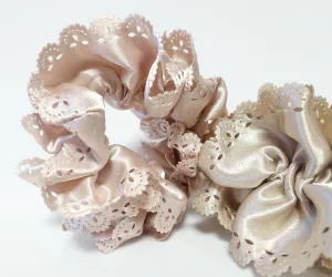 Lace Trim Satin Scrunchies Women Hair Accessory