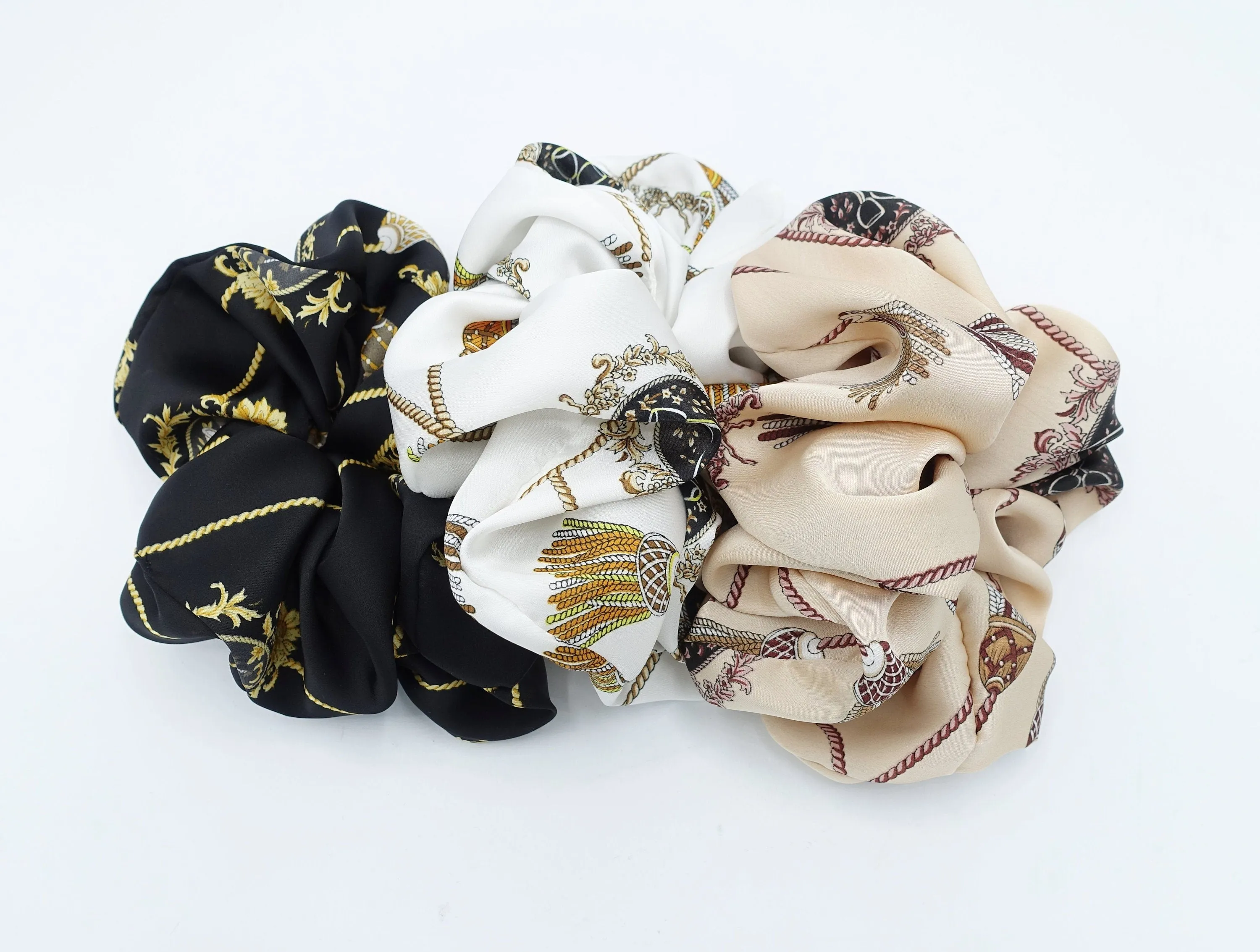 large satin scrunchies tassel print oversized scrunchies