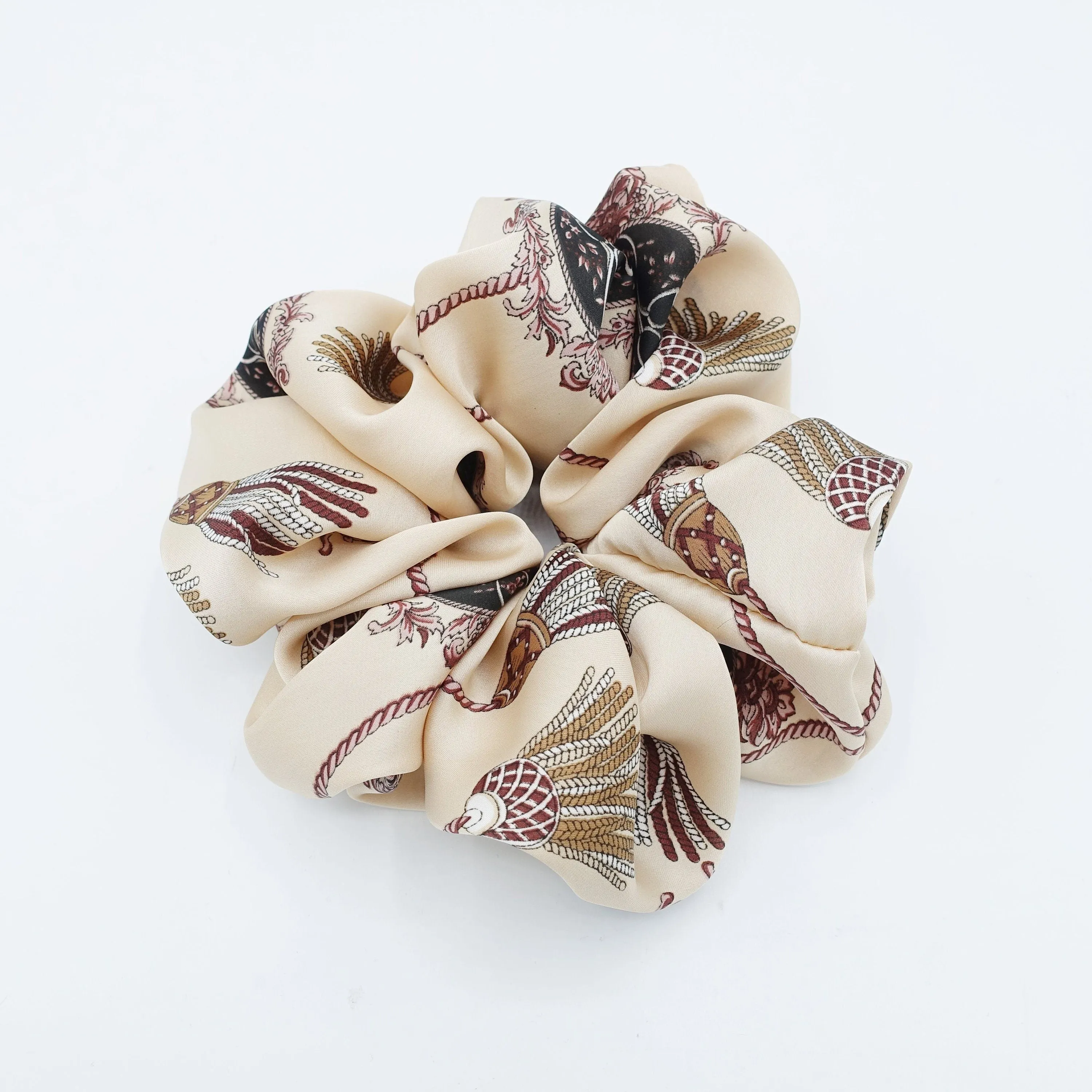 large satin scrunchies tassel print oversized scrunchies