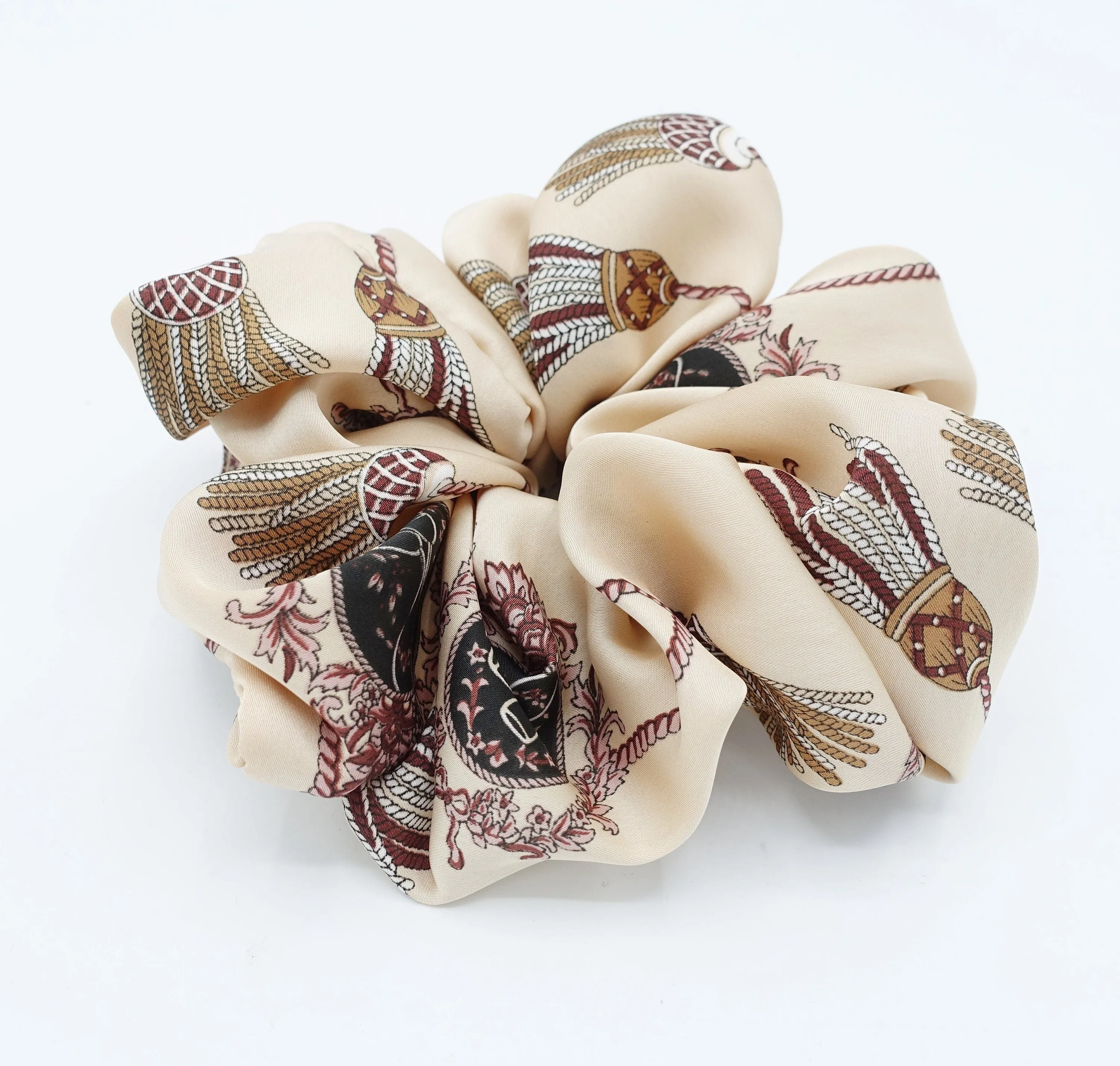 large satin scrunchies tassel print oversized scrunchies