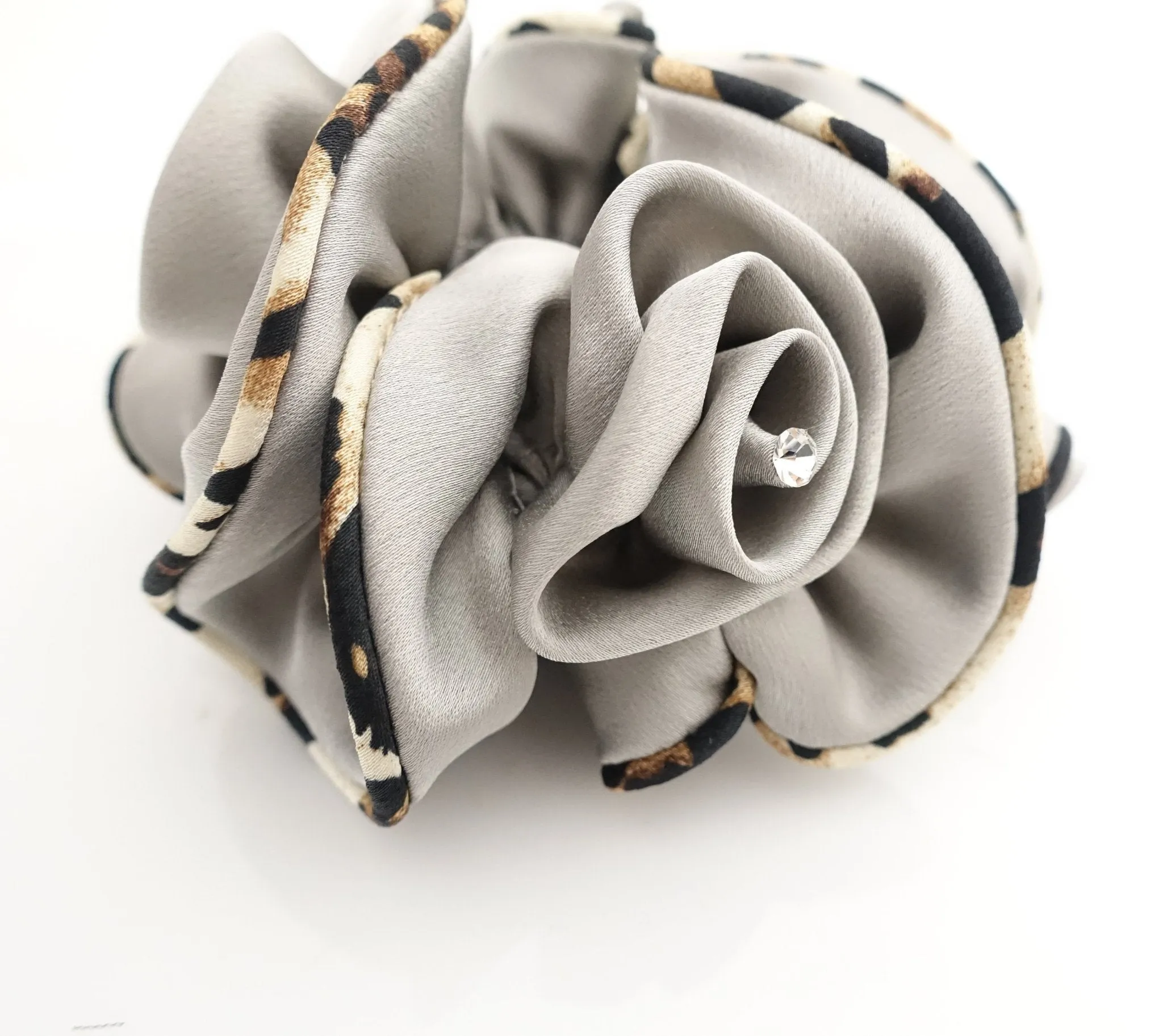 leopard edge satin scrunchies flower decorated hair elastic scrunchy woman hair accessory